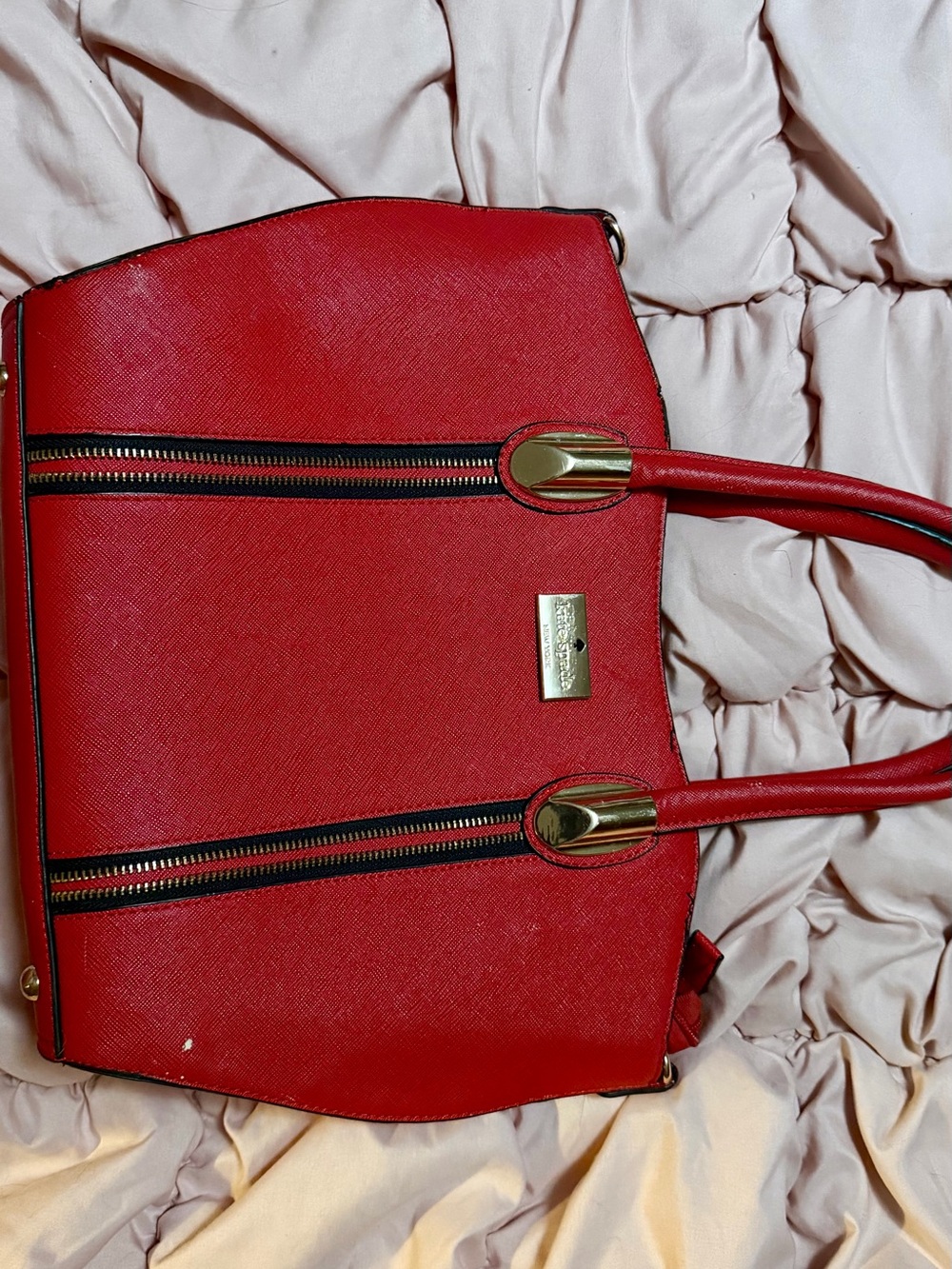 kate spade Red Saffiano Double-Zip Tote with Gold Hardware